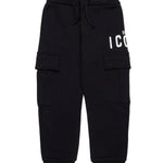 Dsquared2 Kids Pantaloni Neri in Felpa con Stampa ICON per Bambini