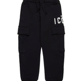 Dsquared2 Kids Pantaloni Neri in Felpa con Stampa ICON per Bambini