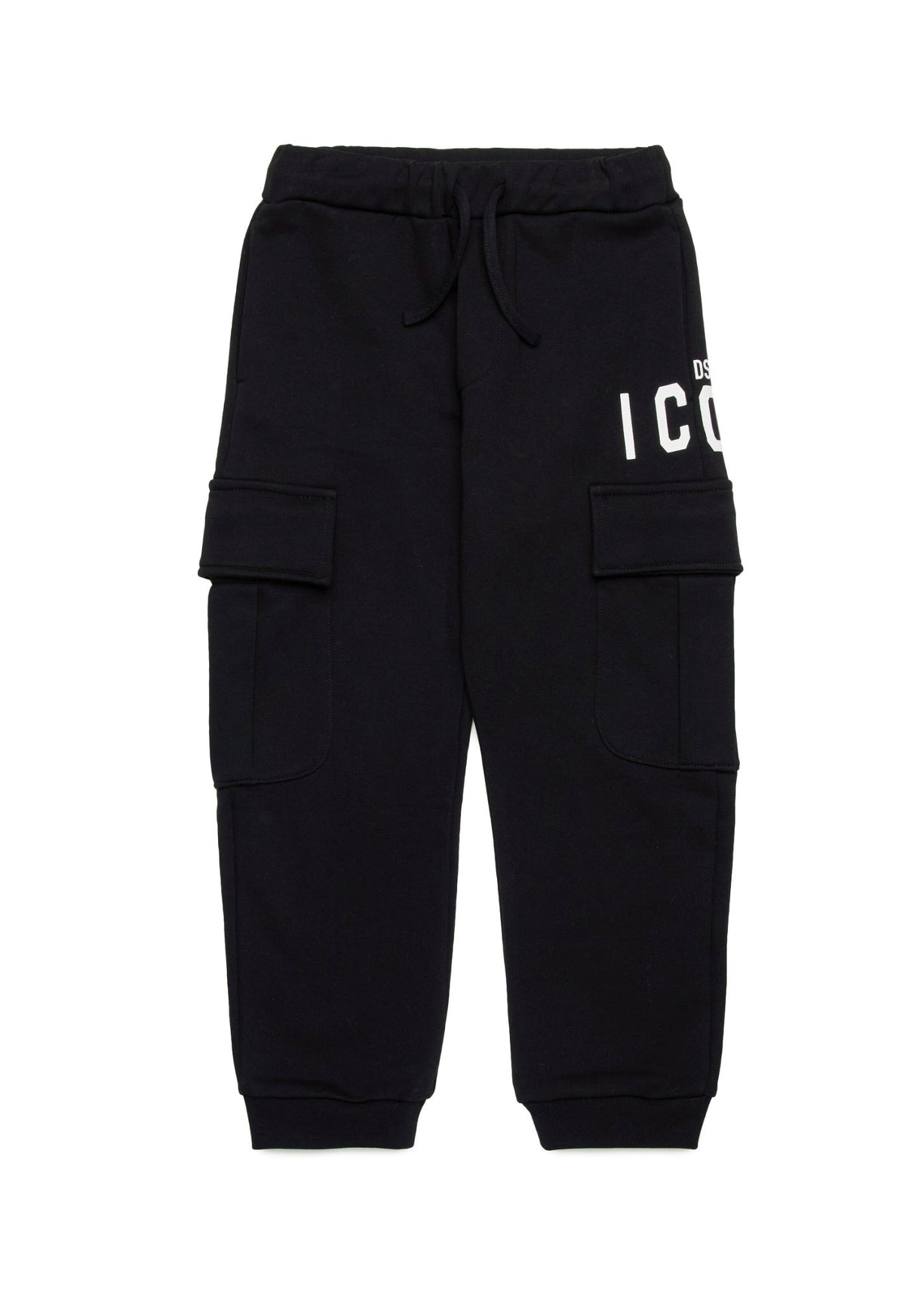 Dsquared2 Kids Pantaloni Neri in Felpa con Stampa ICON per Bambini