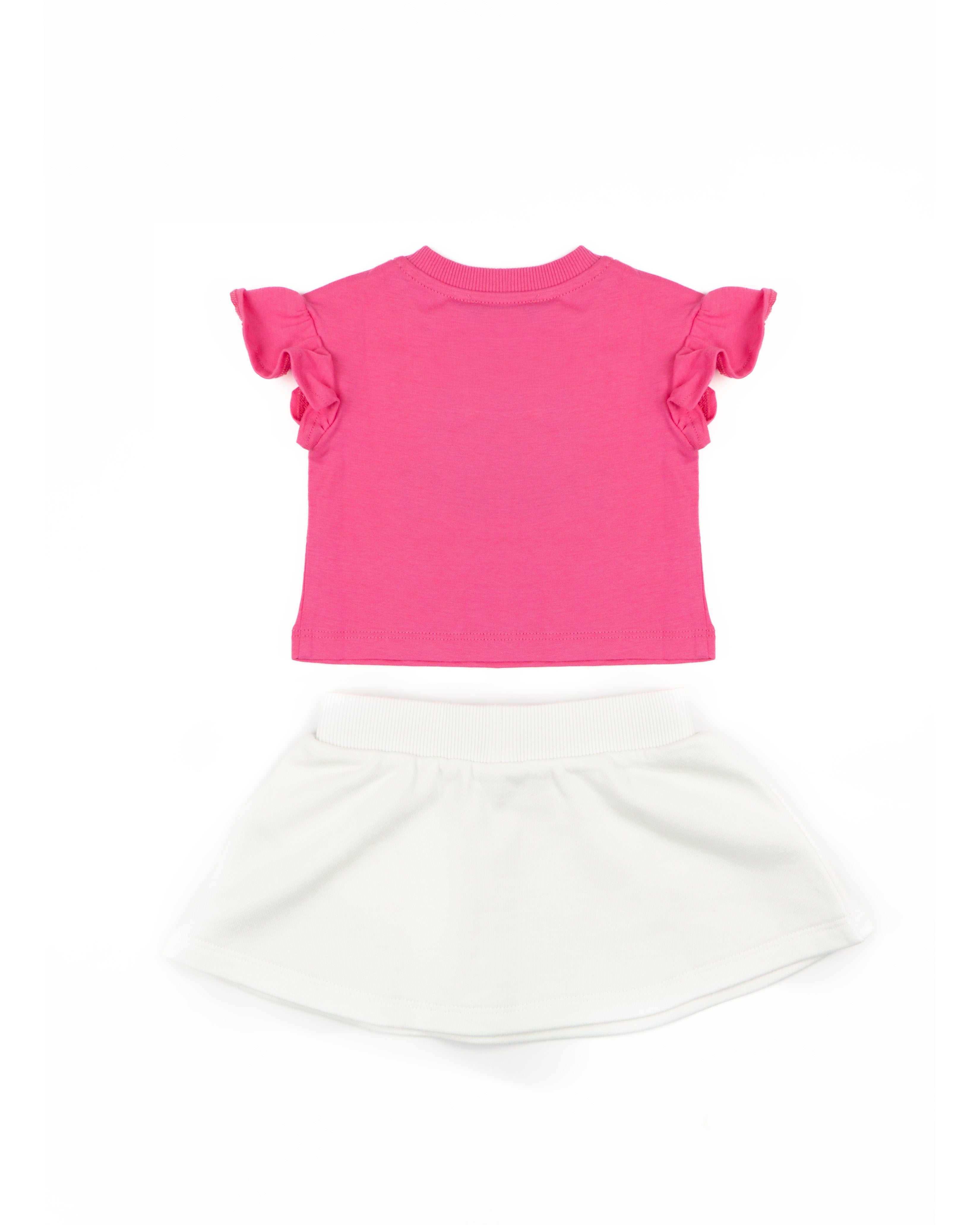 moschino Kids Completo Bianco/ Fuxia con Logo Teddy per Neonate