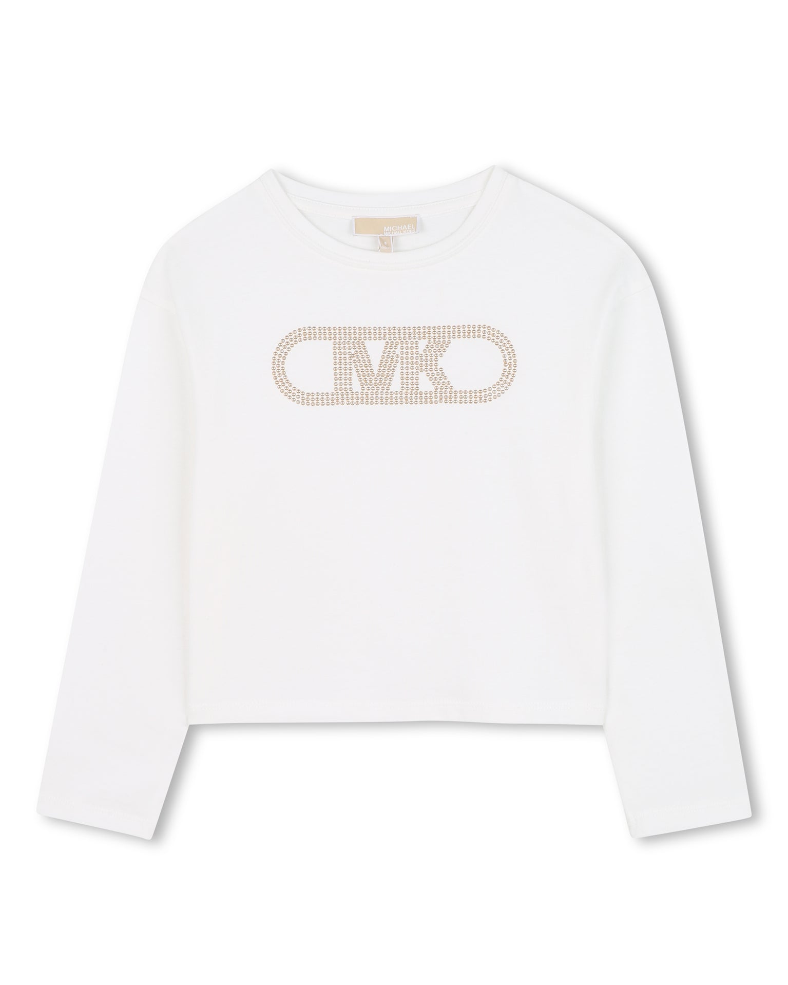 Michael Kors T-Shirt Bianca Maniche Lunghe con Logo Strass a Contrasto per Bambine