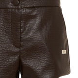 MSGM Kids Short in Pelle Caffè con Logo per Bambine