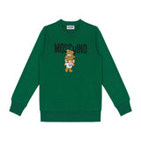 Moschino Kids Felpa Verde Girocollo con Logo Teddy Bear per Bambini