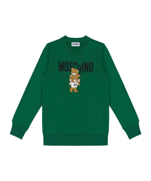 Moschino Kids Felpa Verde Girocollo con Logo Teddy Bear per Bambini