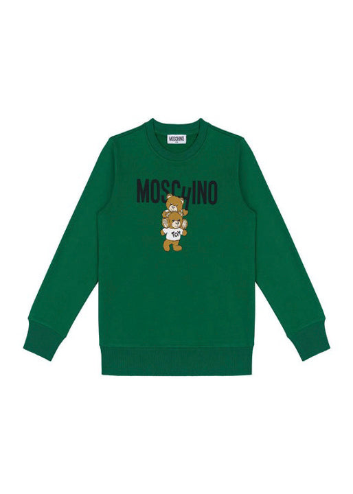 Moschino Kids Felpa Verde Girocollo con Logo Teddy Bear per Bambini