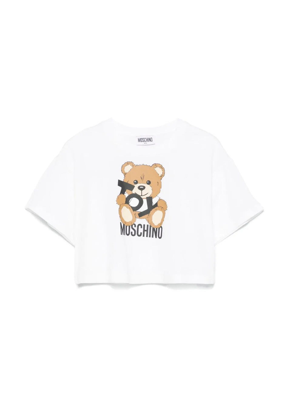 Moschino Kids T-shirt Crop Bianca con Stampa Toy per Bambine