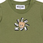 Moschino Kids T-Shirt Verde con Logo Teddy Bear per Neonati