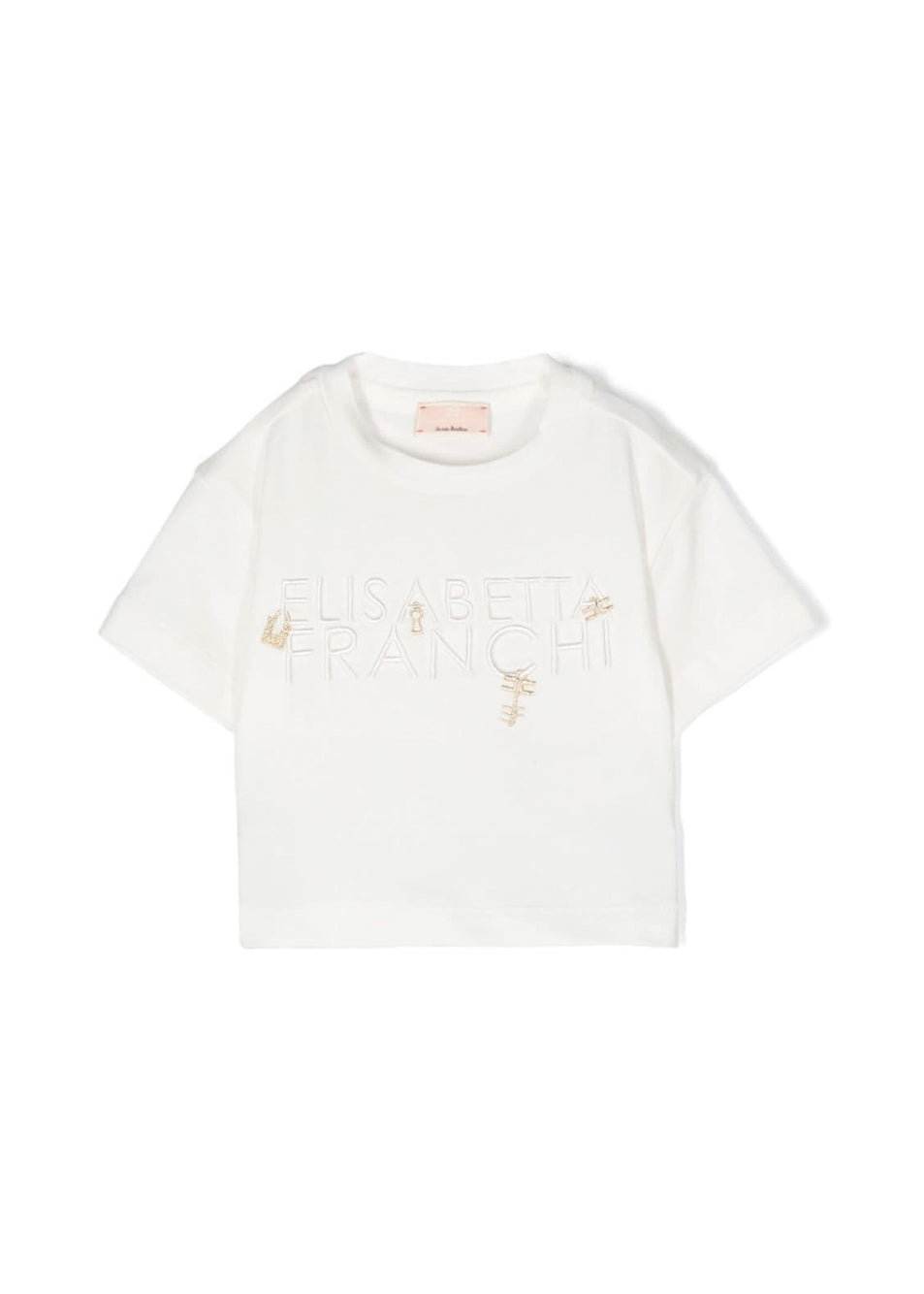 Elisabetta Franchi La Mia Bambina T-Shirt Crop Panna con Logo