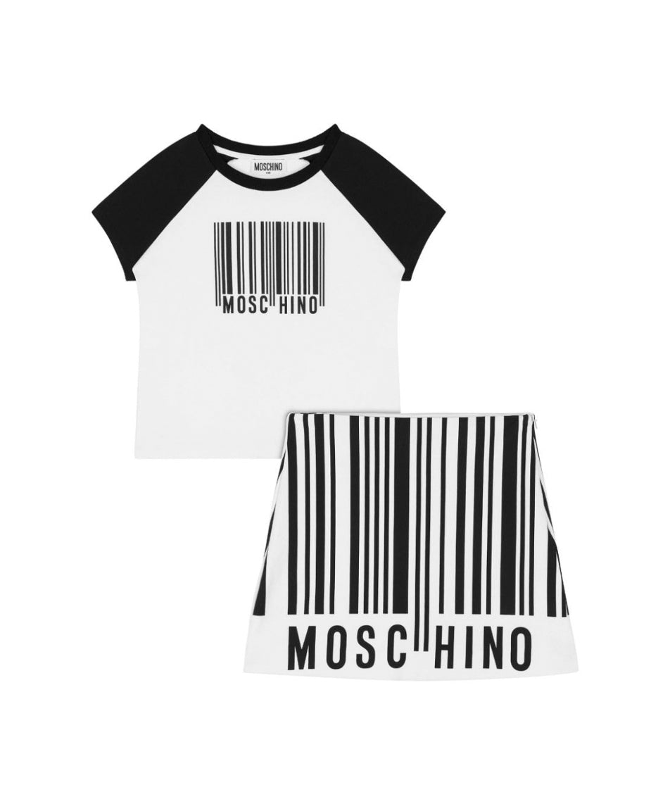 Moschino Kids Completo T-shirt con Gonna Bianco/Nero per Bambine