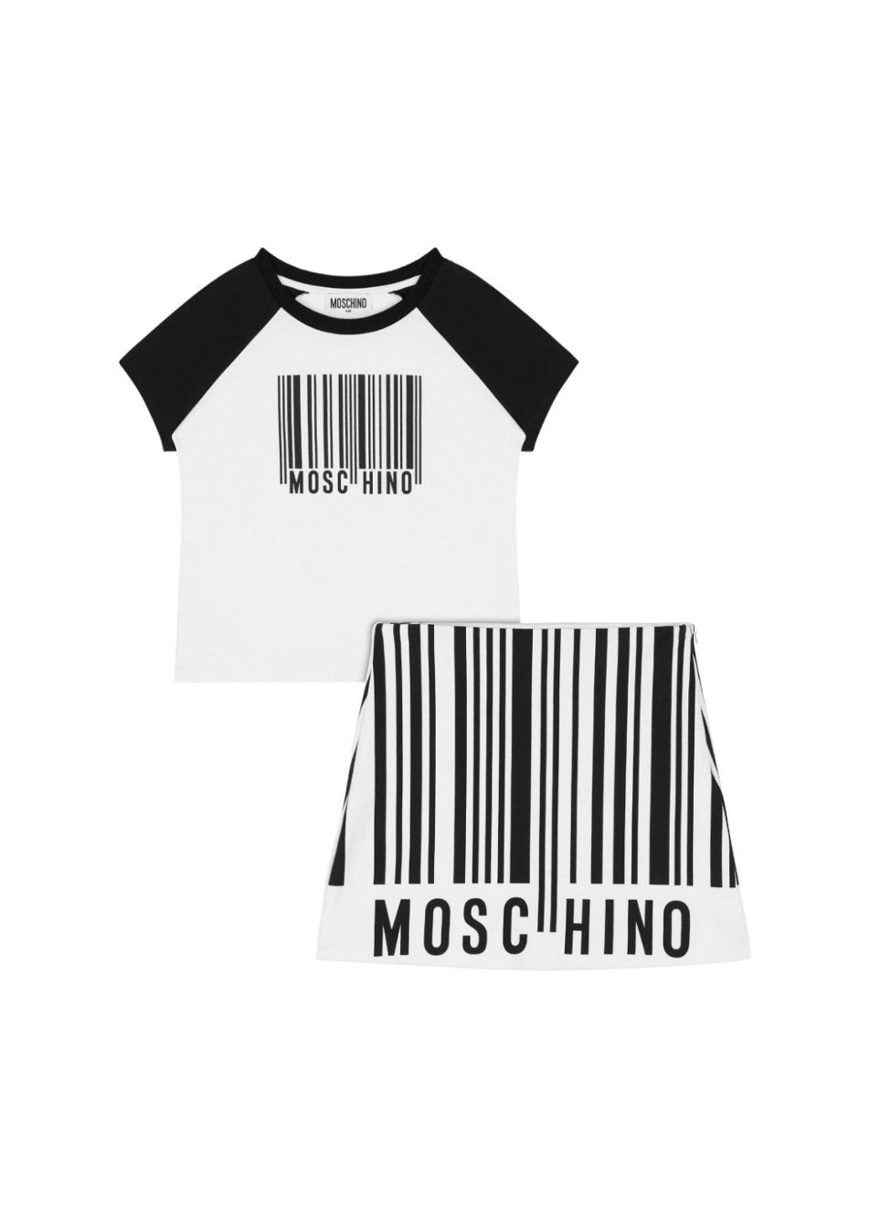 Moschino Kids Completo T-shirt con Gonna Bianco/Nero per Bambine