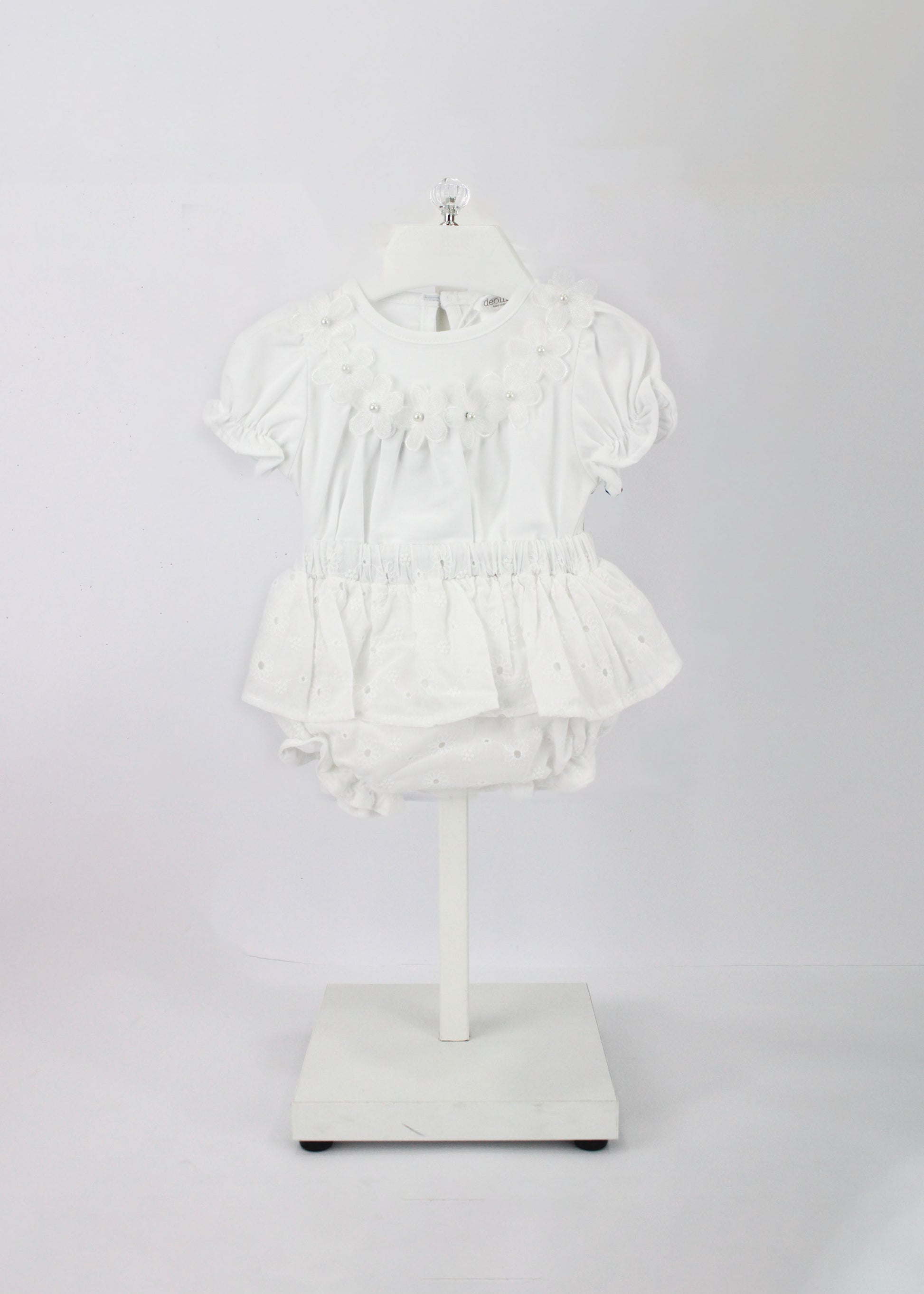 Deolinda Completo T-shirt con Culotta Bianca con Fiori per Neonate