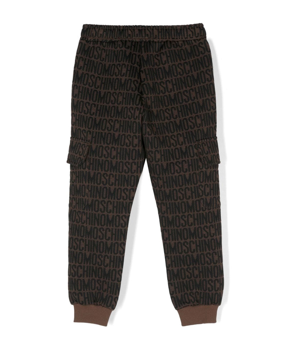 Moschino Kids Pantaloni Marroni in Tuta con Logo Monogram per Bambini (retro)
