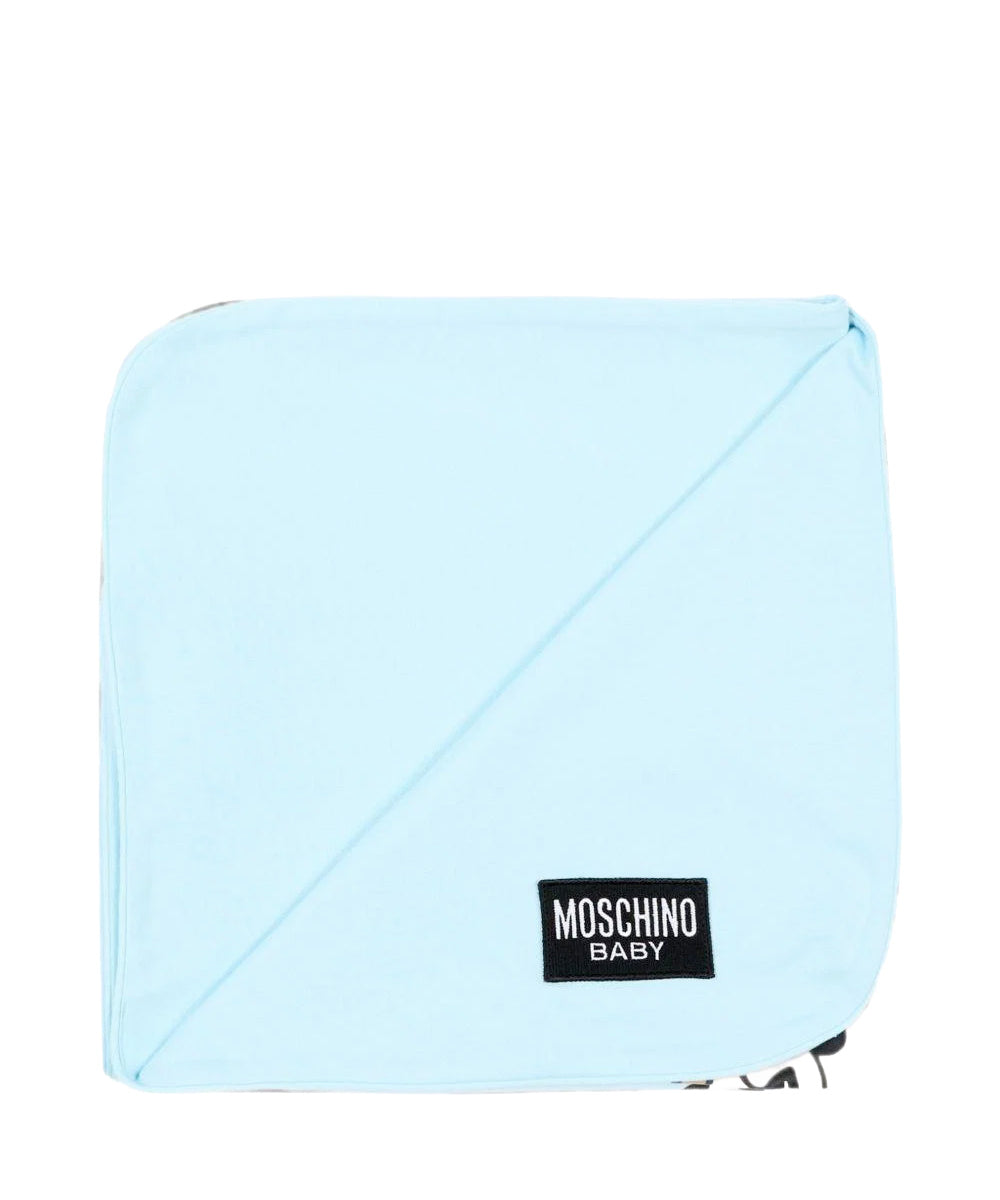 Moschino Kids Copertina Celestein Cotone con Stampa Teddy Bear e Logo per Neonati