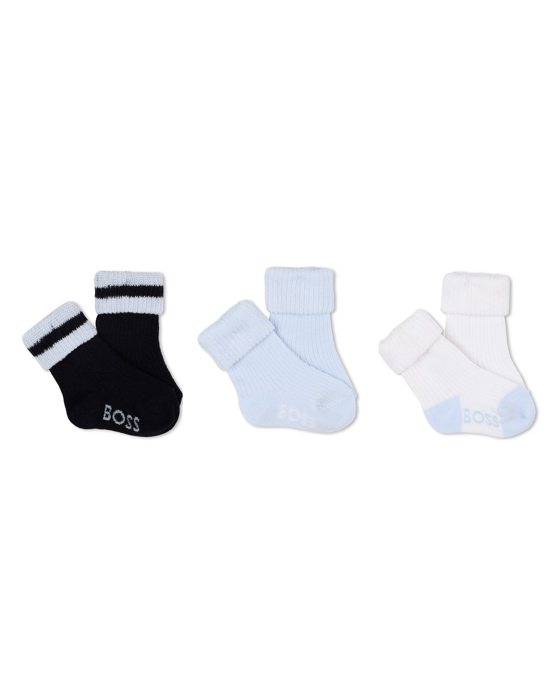 Boss Kids Set Calzini Nero/Celeste/Bianco per Neonati