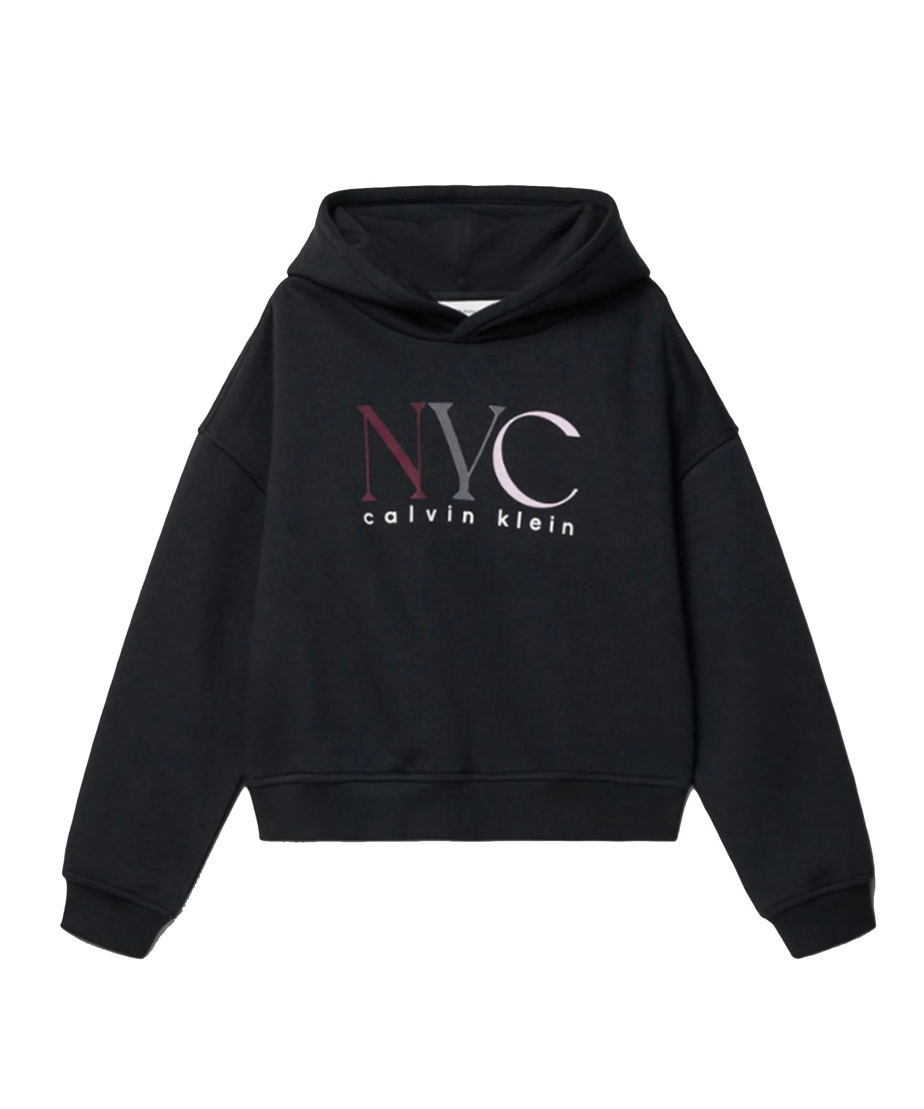 Calvin Klein Kids Felpa Nera con Cappuccio e Stampa Logo a Contrasto per Bambini