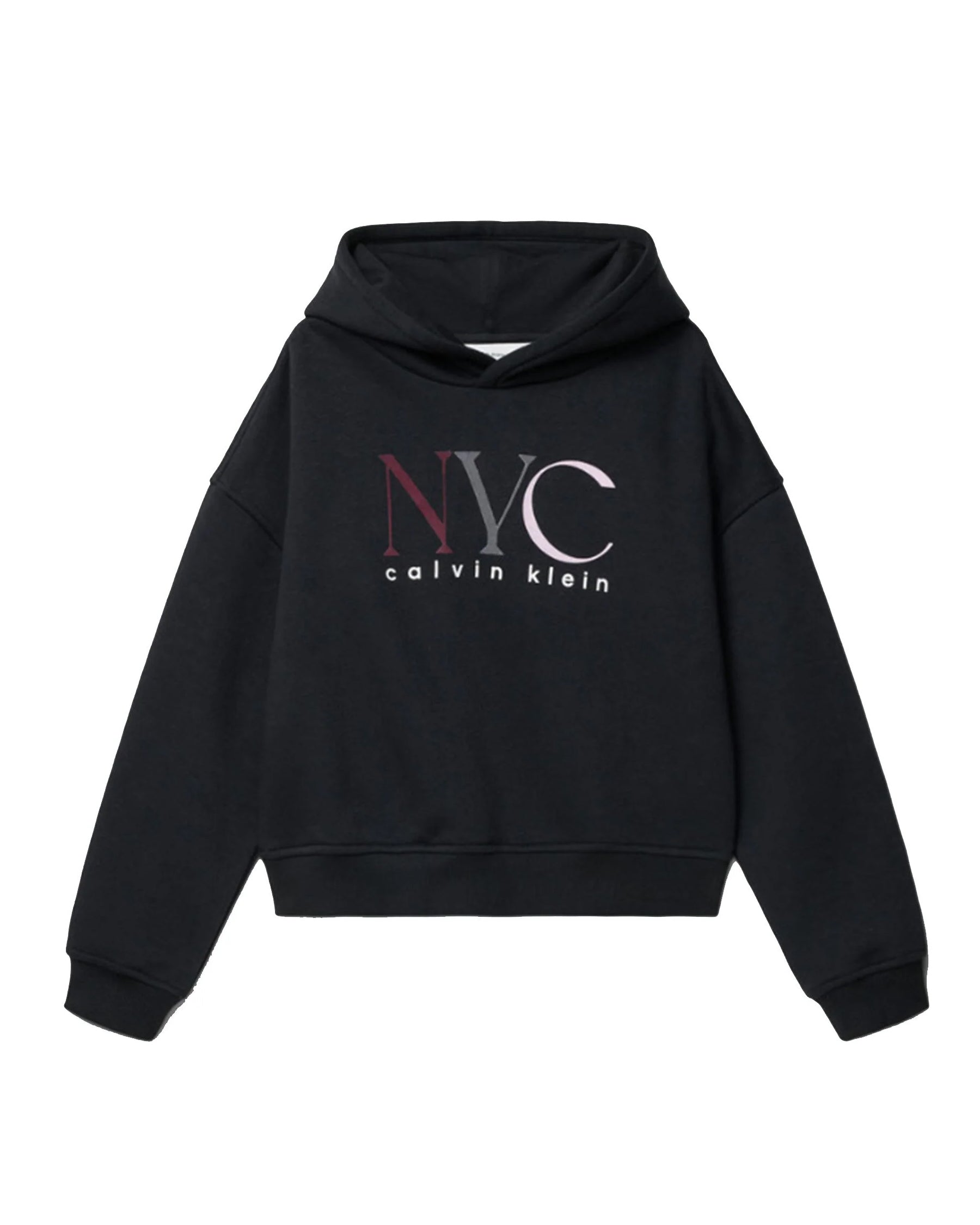 Calvin Klein Kids Felpa Nera con Cappuccio e Stampa Logo a Contrasto per Bambini