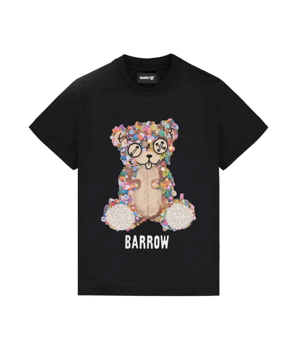 Barrow Kids T-Shirt Nero con Stampa Teddy Multicolor per Bambine