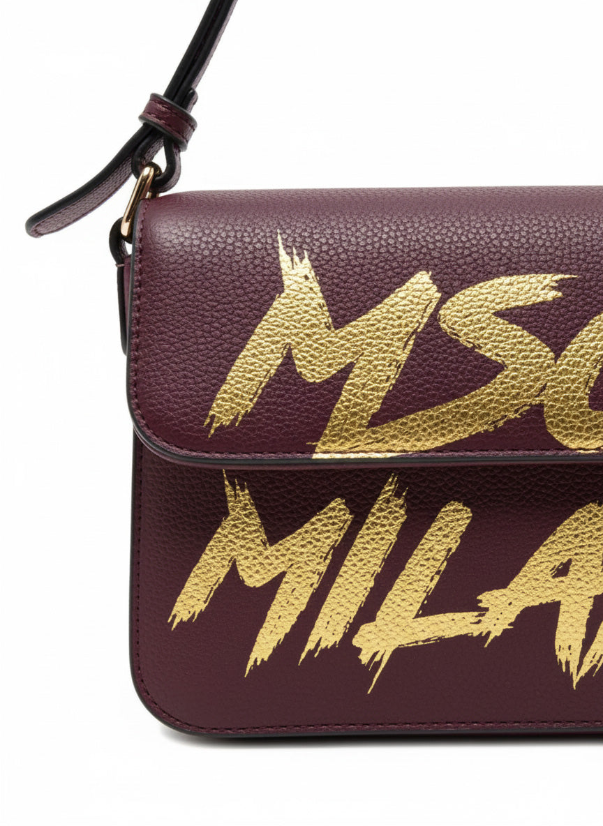 Msgm Kids Borsetta a Spalla Bordeaux con Stampa Logo Maxi MSGM a Contrasto per Bambine