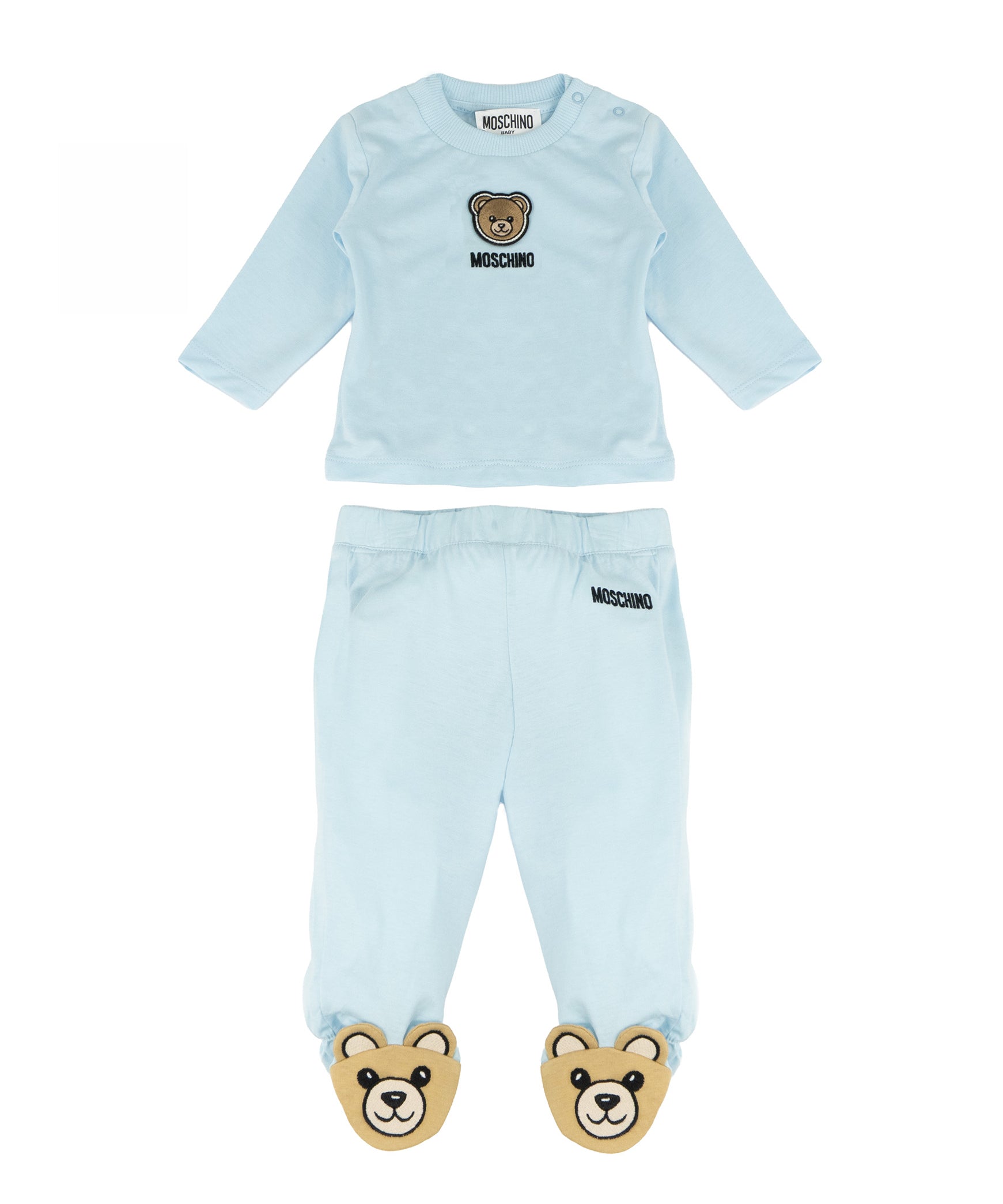 Moschino Kids Completo Teddy Celeste per Neonati
