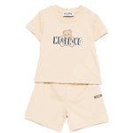 Moschino Kids T-Shirt+Short Beige con Logo Teddy Bear per Neonati