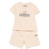Moschino Kids T-Shirt+Short Beige con Logo Teddy Bear per Neonati