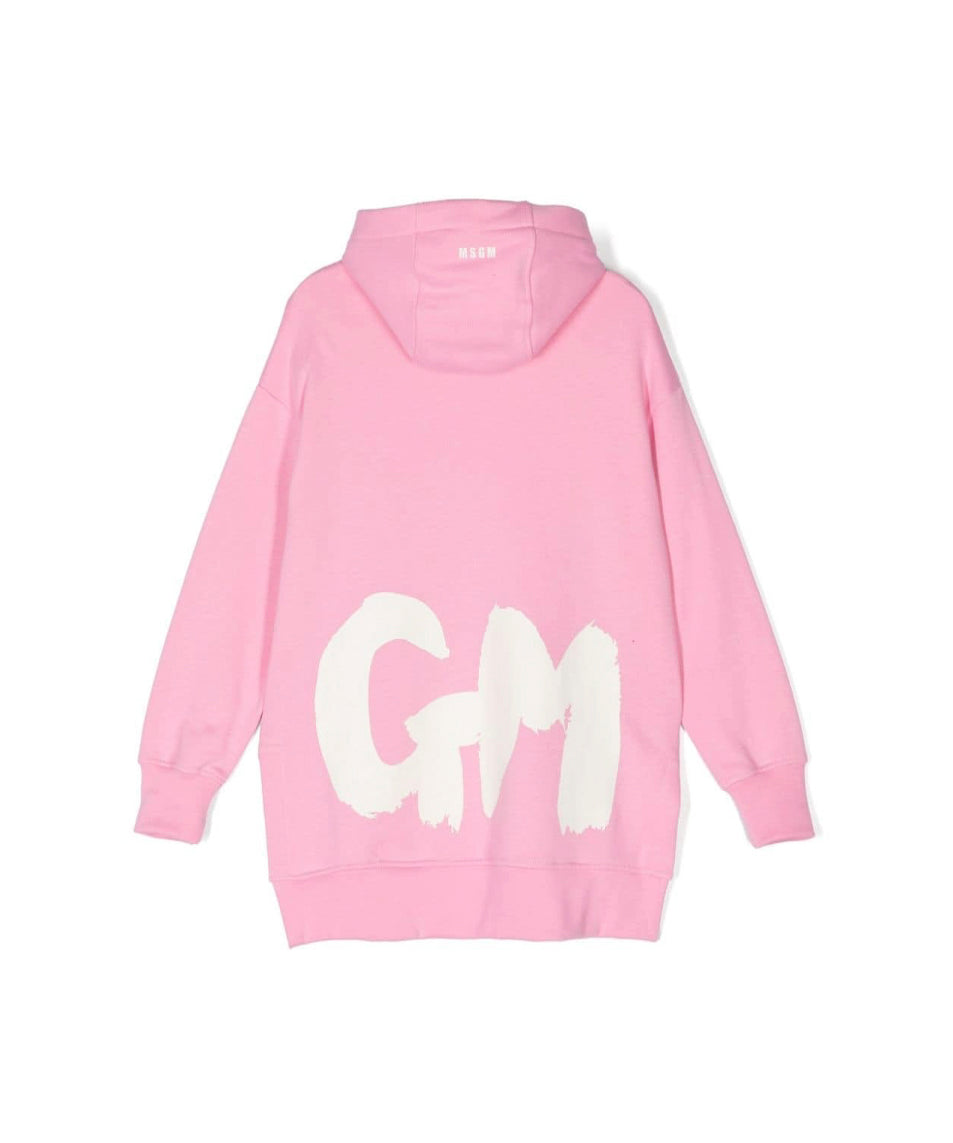 MSGM Kids Abito Rosa con Cappuccio con Logo per Bambine (retro)