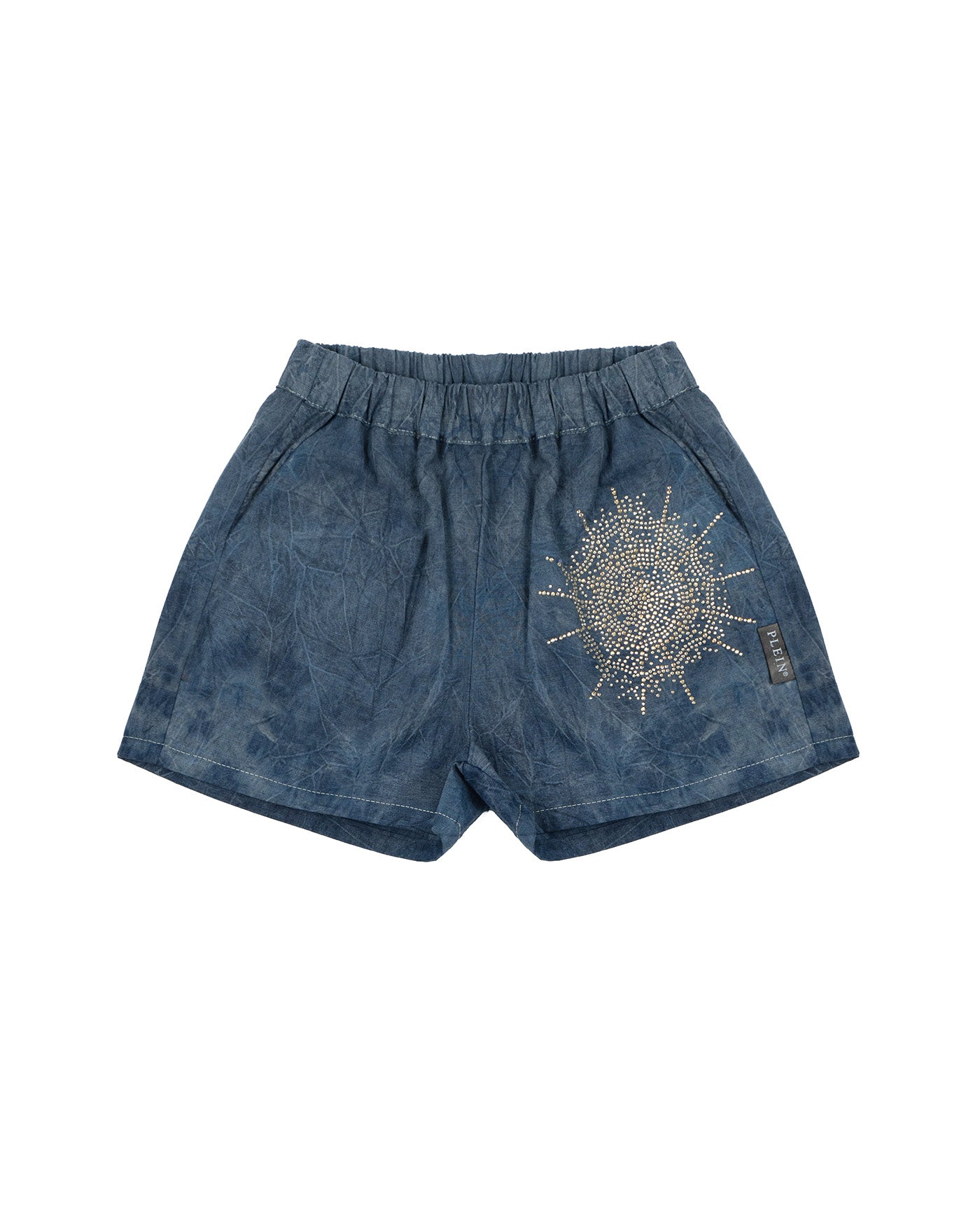 Philipp Plein Kids Short in Denim con Applicazione Strass per Bambine