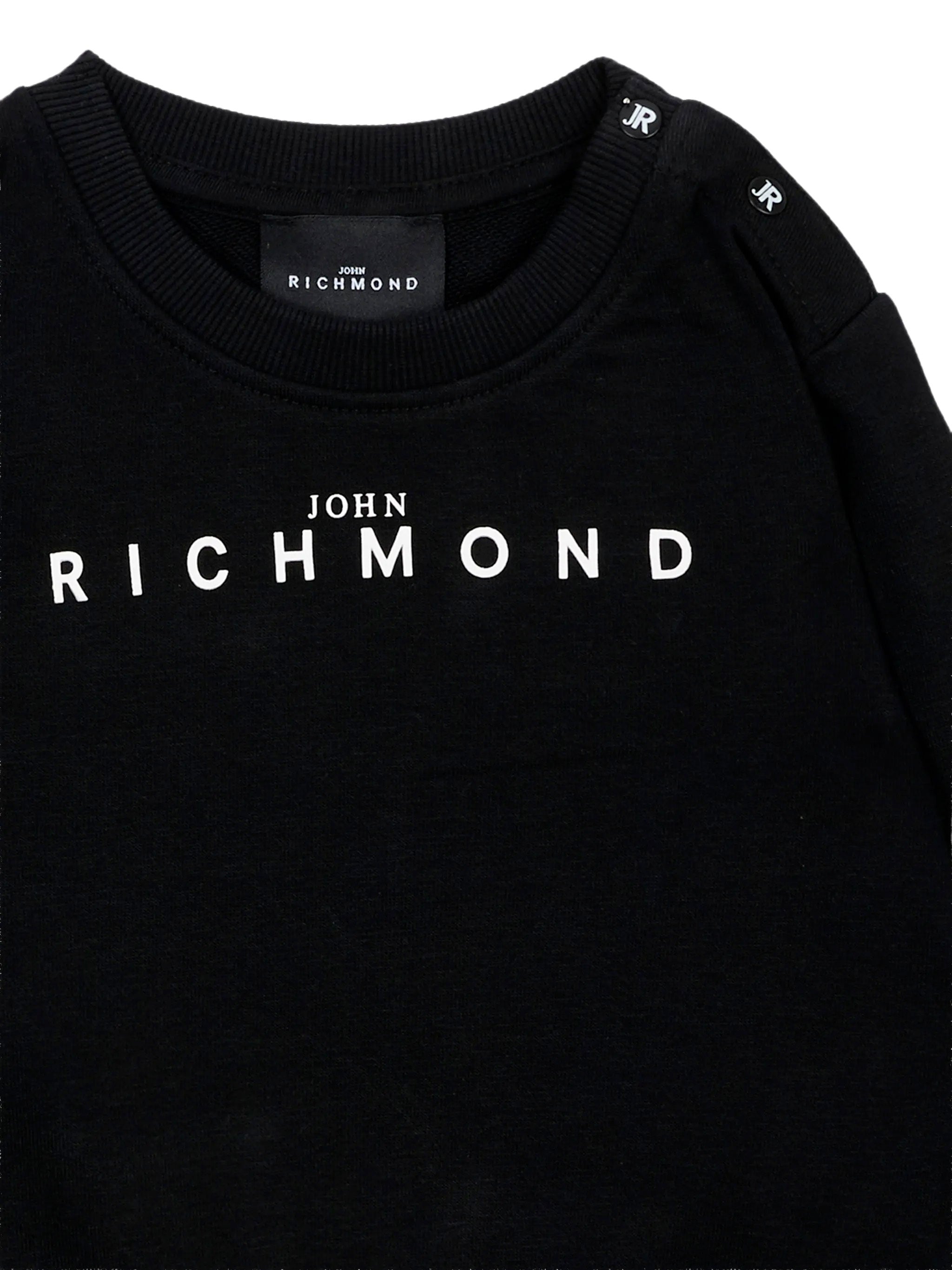 John Richmond Kids Felpa Girocollo Nera in Cotone con Logo Stampato per Neonati