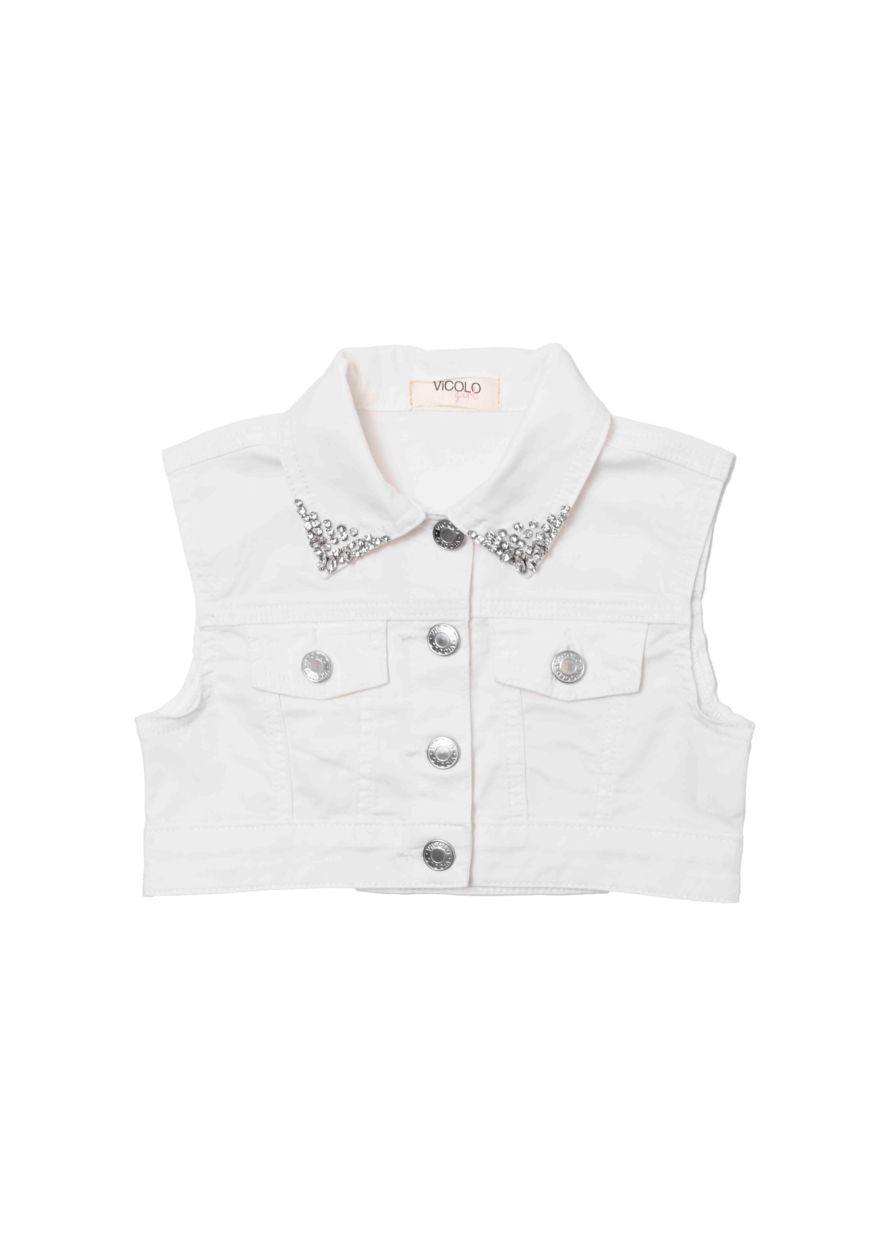 Vicolo Kids Giubbino Smanicato Denim Bianco per Bambine