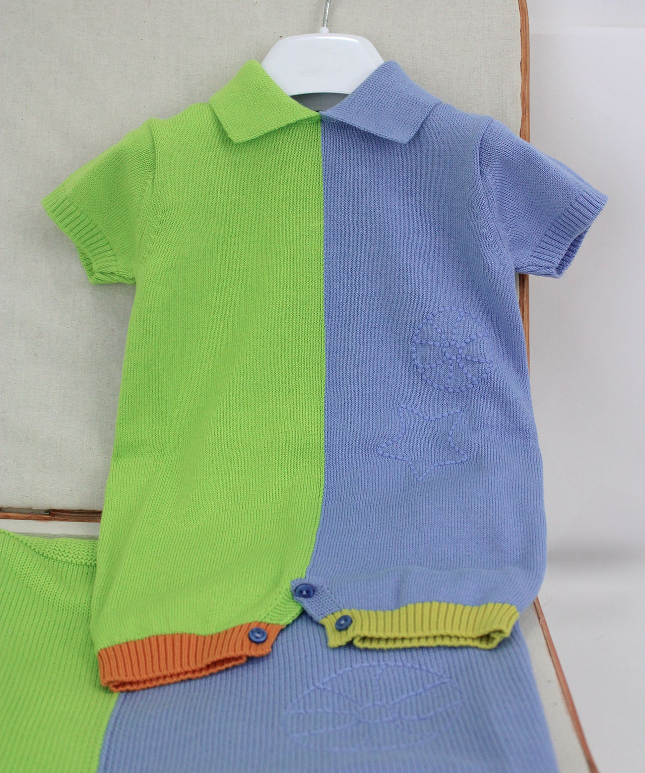 Le Coconne Pagliaccetto Verde/Azzurro per Neonati