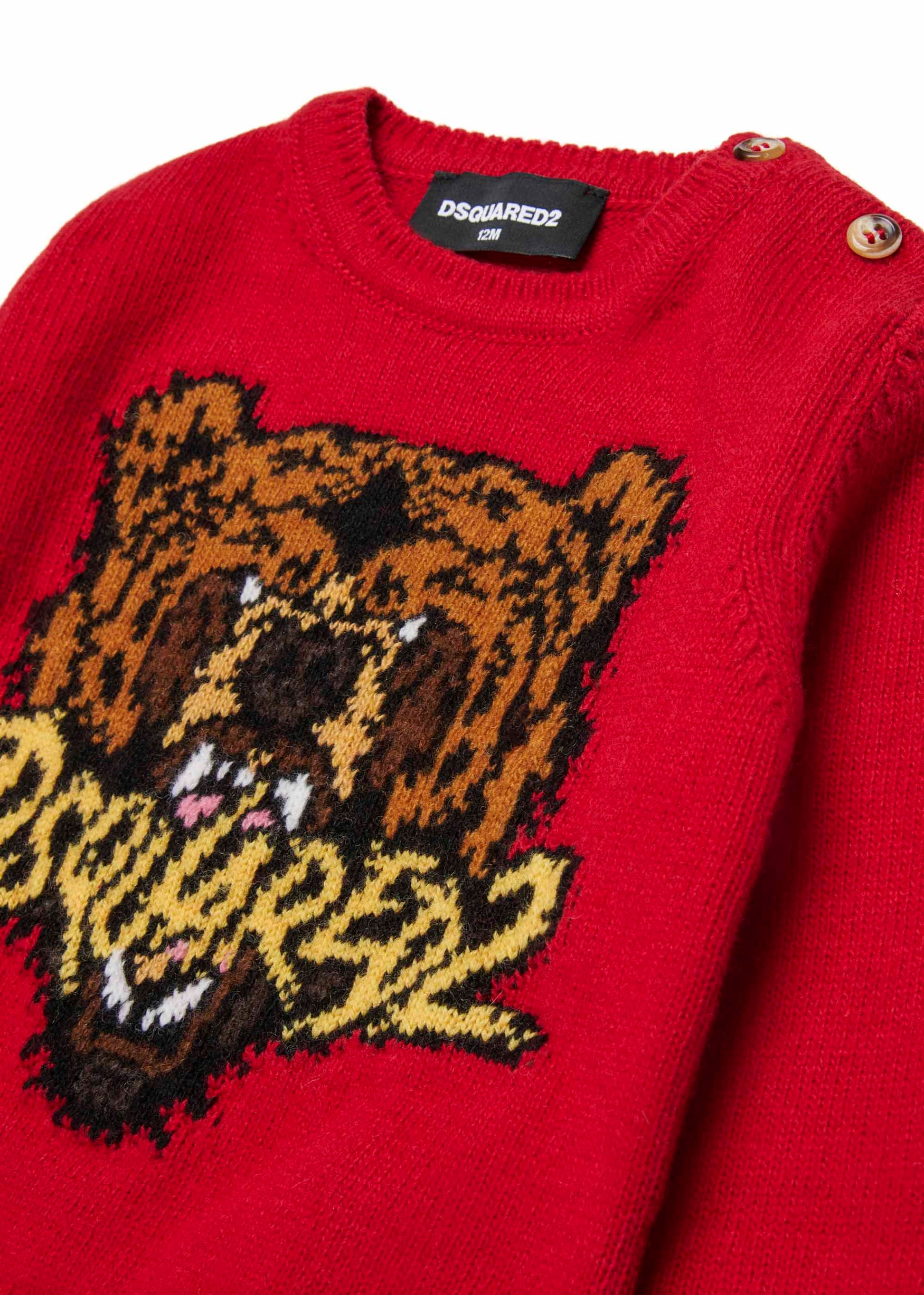 Dsquared2 Maglione Rosso con Intarso Bear per Neonati