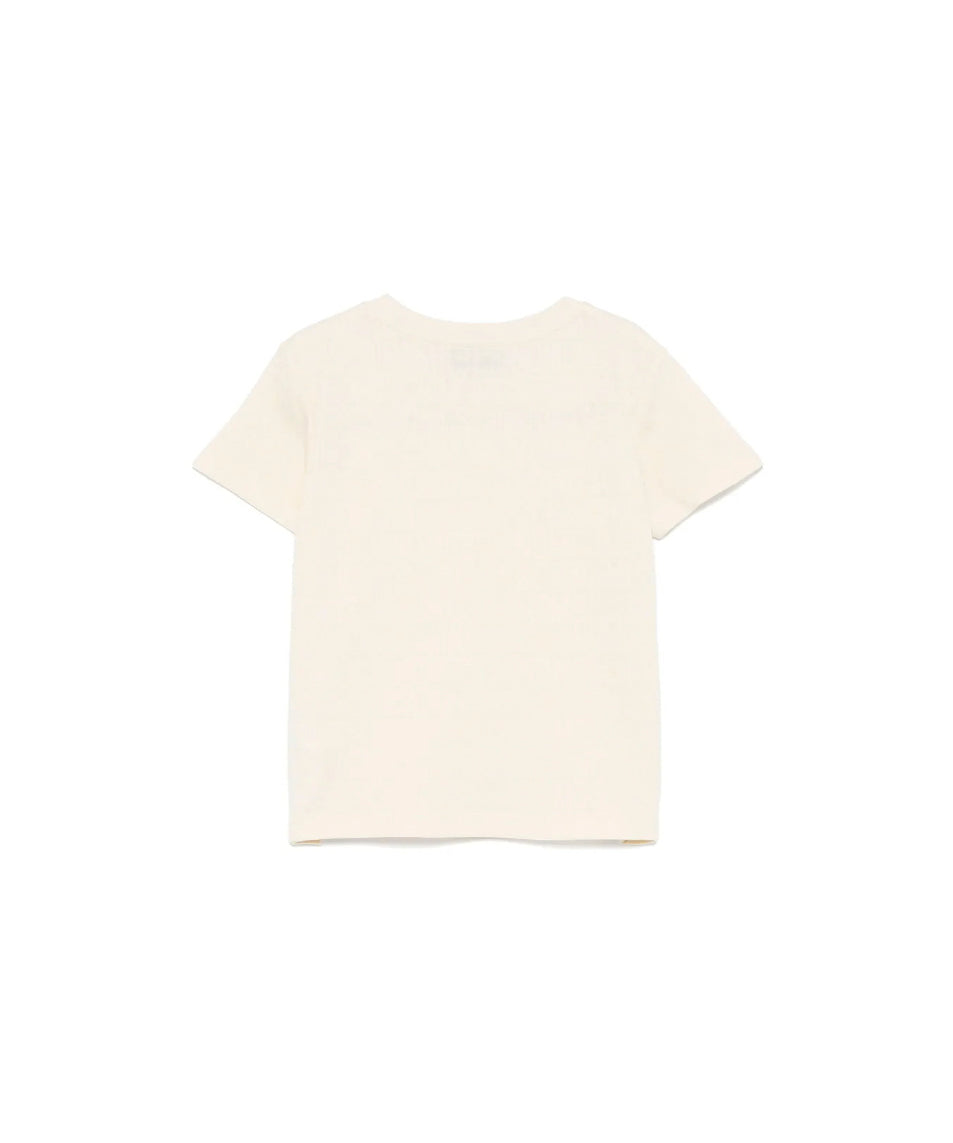 Moschino Kids T-shirt Crema con Logo Jacquard per Neonati (dietro)