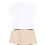 Moschino Kids Polo+Gonna Bianco/Beige con Logo Teddy Bear per Neonate