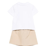 Moschino Kids Polo+Gonna Bianco/Beige con Logo Teddy Bear per Neonate
