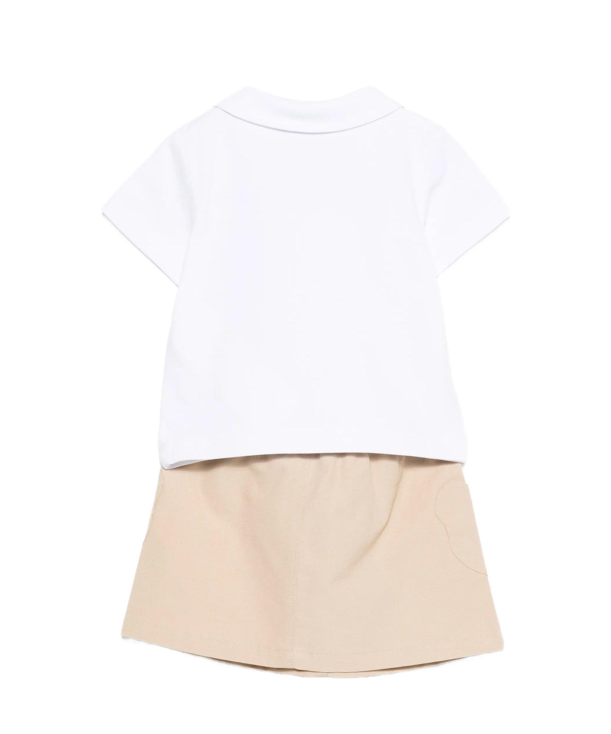 Moschino Kids Polo+Gonna Bianco/Beige con Logo Teddy Bear per Neonate