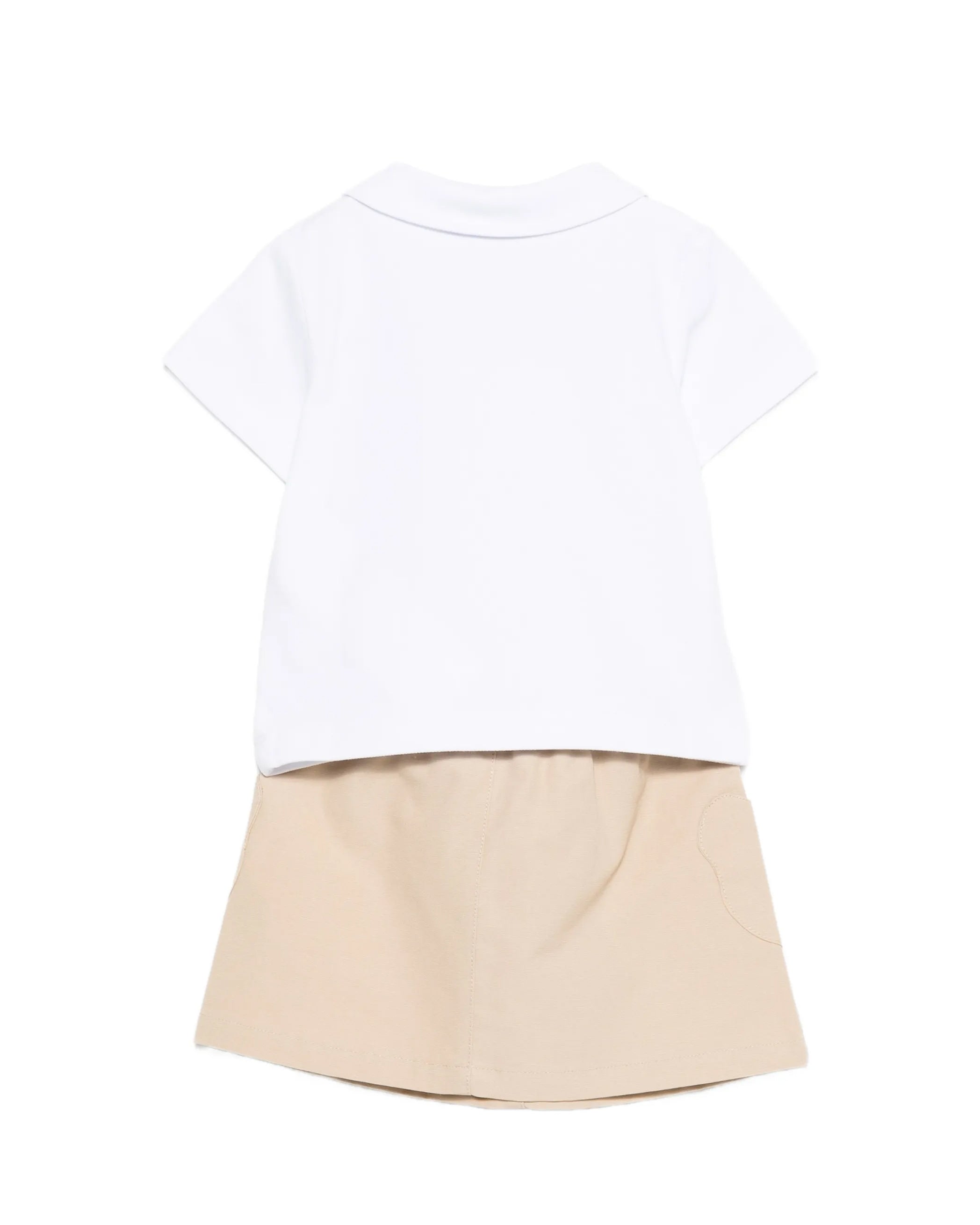 Moschino Kids Polo+Gonna Bianco/Beige con Logo Teddy Bear per Neonate