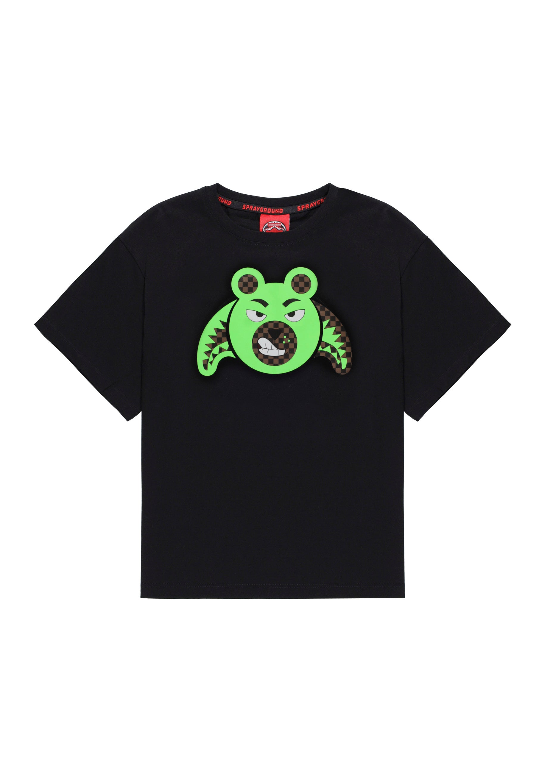 Sprayground Kids T-shirt Nera Angry Green Bear Face per Bambini