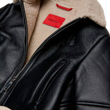 Max&Co Kids Giacca Shearling Nera con Collo in Montone e Logo Monogramma per Bambine