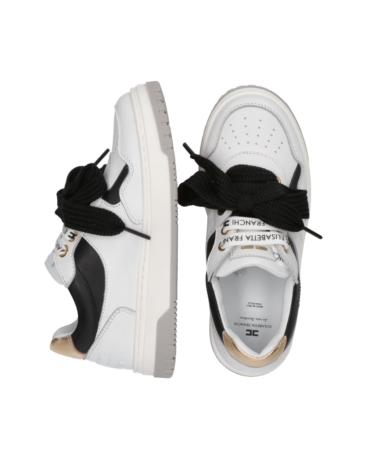 Elisabetta Franchi Kids Sneakers Bianco Nero e Oro per Bambine