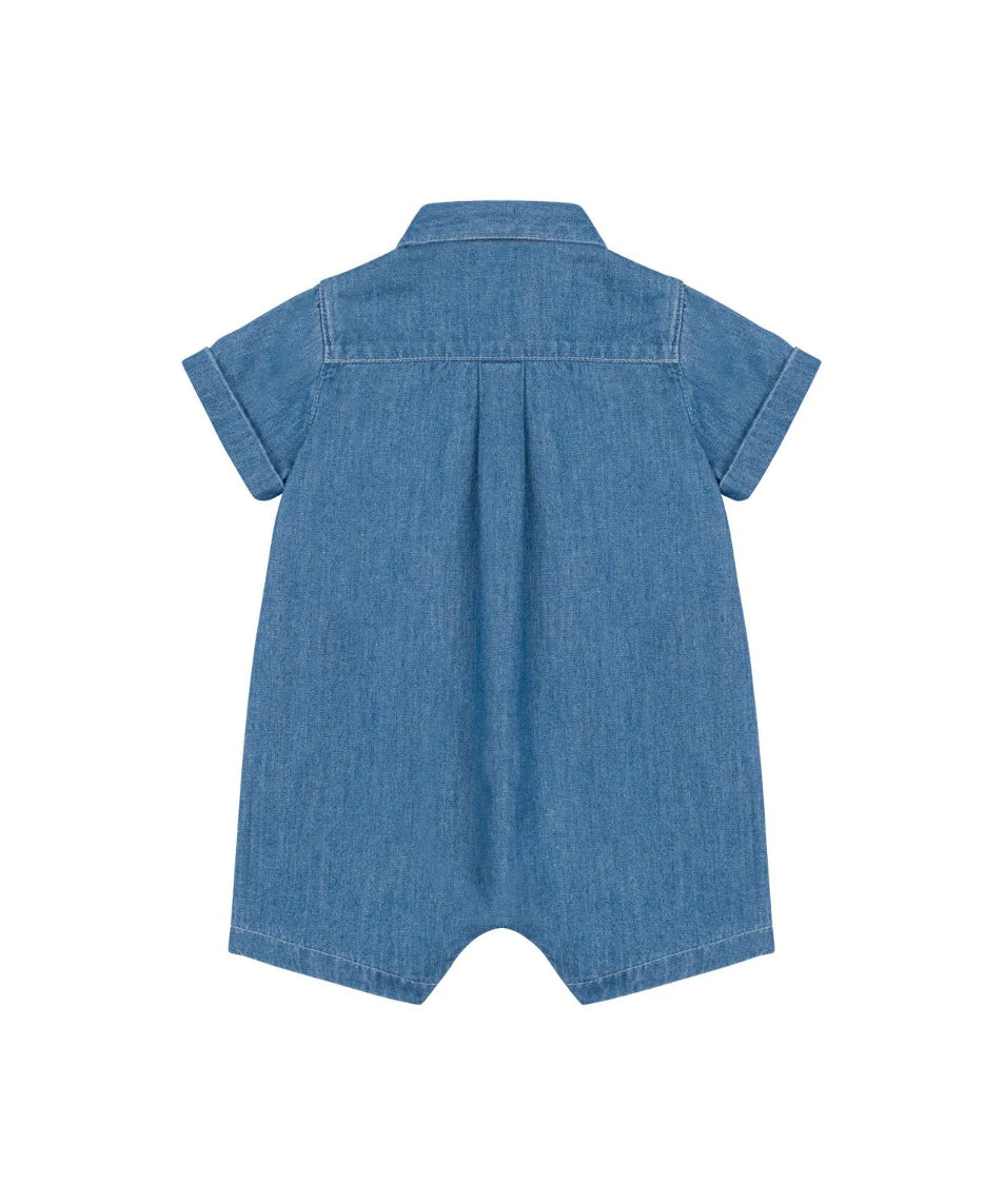 Moschino Kids Tutina in Denim con Stampa per Neonati