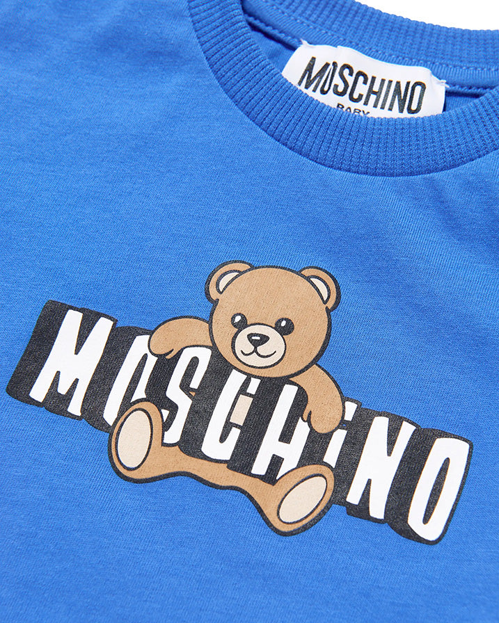 Moschino Kids T-Shirt Bluette con Logo Teddy Bear per Neonati