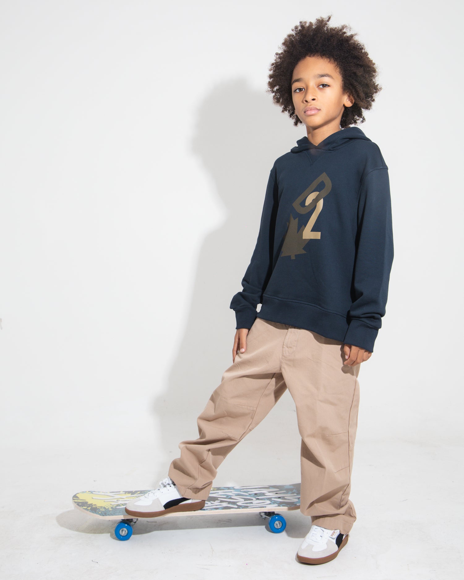 Dsquared2 Kids Felpa Blu con Cappuccio con Stampa Leaf per Bambini