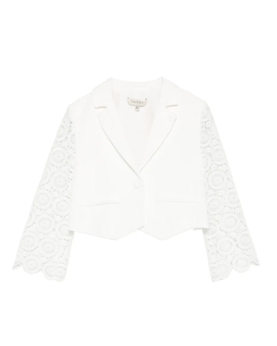 Twinset Kids Giacca Off-White con Maniche in Pizzo per Bambine