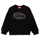 Diesel Kids Felpa Girocollo Nera con Logo Oval D (fronte)