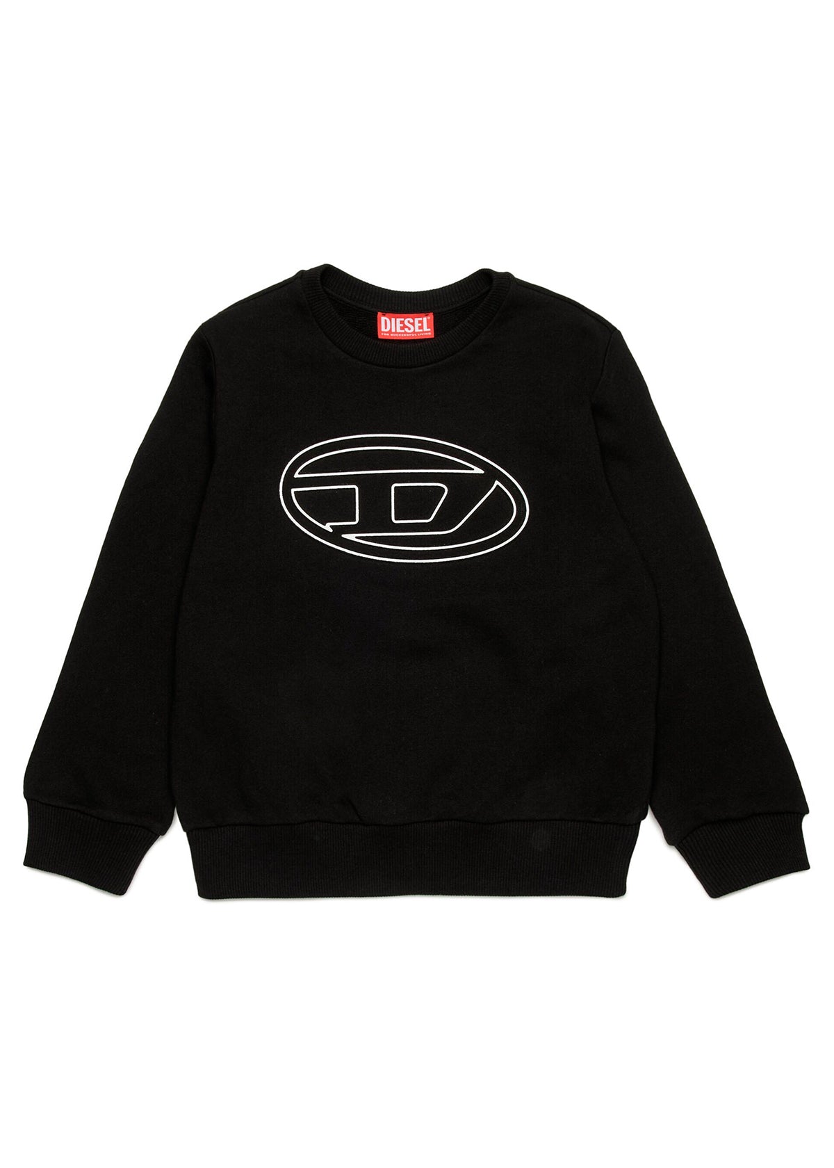Diesel Kids Felpa Girocollo Nera con Logo Oval D (fronte)