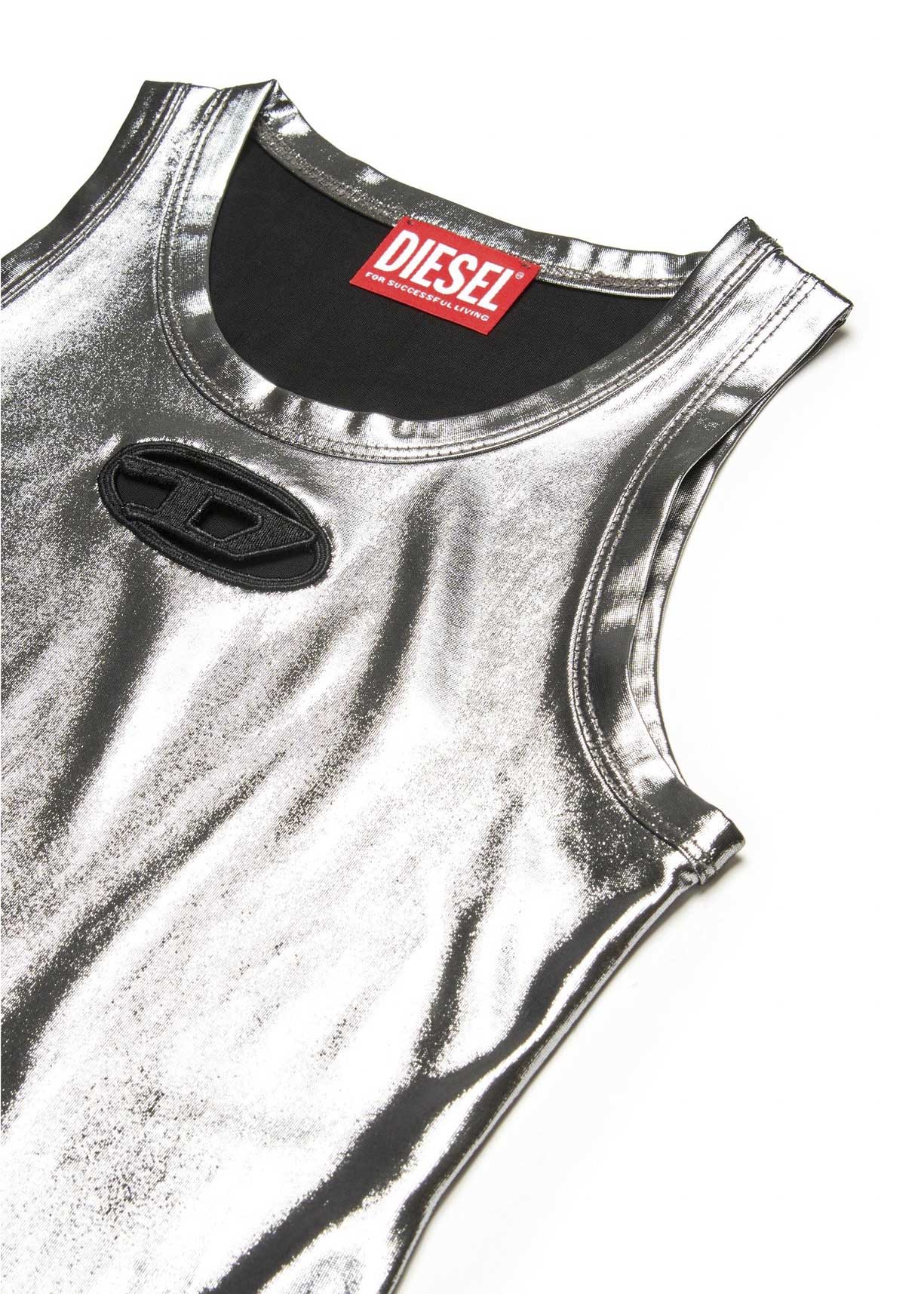 Diesel Kids Top Argento Metallizzato con Oval D per Bambine