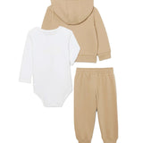 Lacoste Kids Completo Beige con Zip + Body Bianco per Neonati