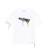 Msgm Kids T-Shirt Bianco con Stampa Logo e Ricamo per Bambini