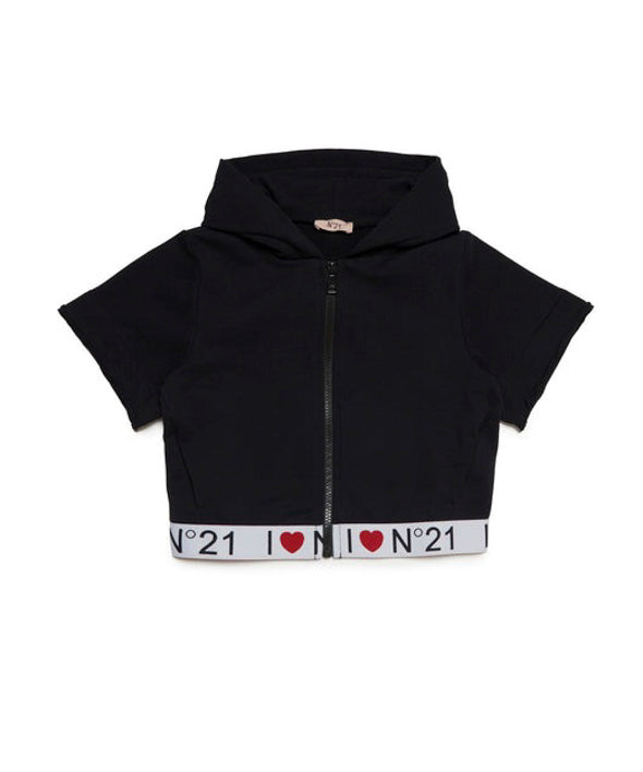 N°21 Kids Felpa Crop con Cappuccio Nera