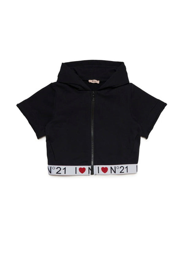 N°21 Kids Felpa Crop con Cappuccio Nera